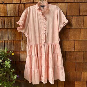 Ralph Lauren Pale Pink Ruffle Trimmed Short Sleeve Tiered Dress in Women's 16